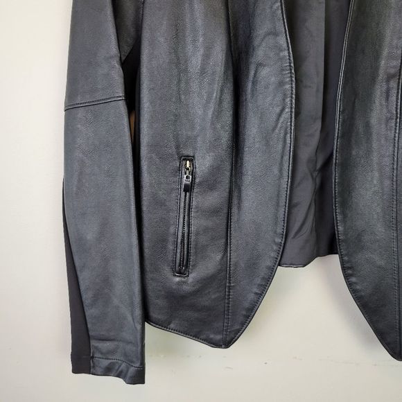 Frank Lyman Faux Leather Open Front Jacket Black 10 - Picture 3 of 12
